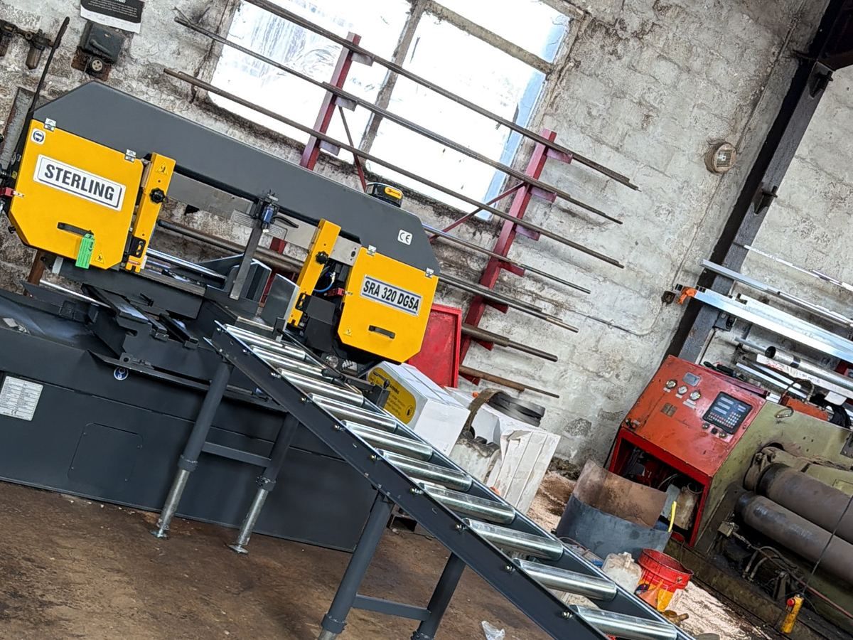 New Sterling band saw with roller conveyor in the Sellar Engineering workshop